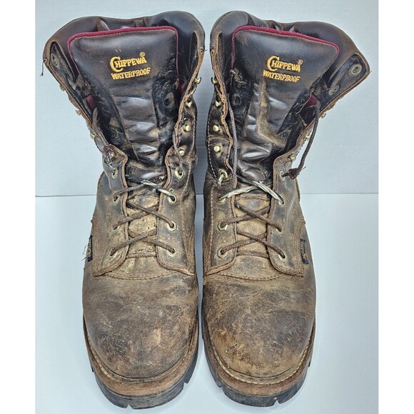 VTG Chippewa Logger Boots Brown Leather Mens 12 E Work Distressed 25408 - Picture 1 of 8